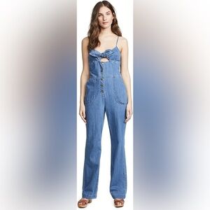 Joe’s collection Lucia straight leg denim jumpsuit straps pockets button up SZ M